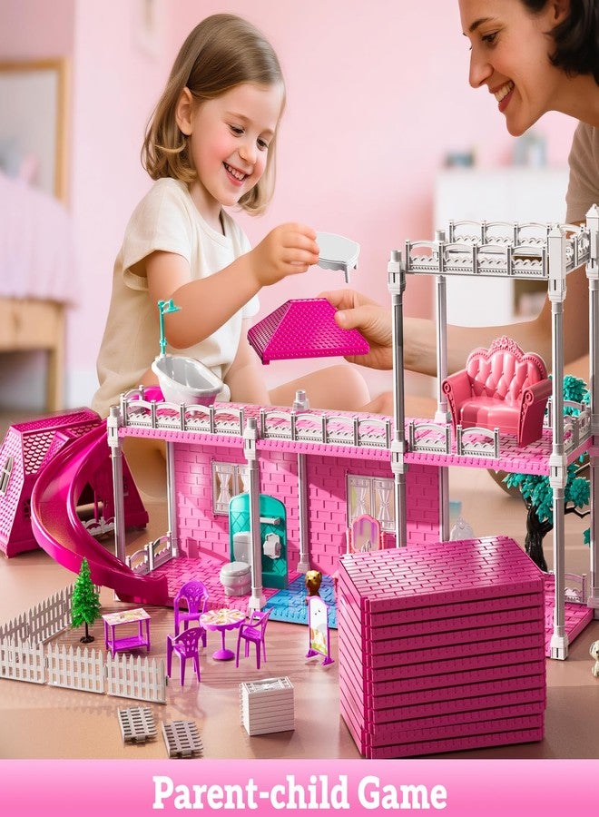 JUKUDAHU Villa Playset for Girls Ages 3-7, Indoor Playset Girls Toys with 3 Storeys 7 Rooms 2 Dolls for Ages 6-8, Furniture and Accessories, Pretend Toddler Toy, Birthday Gifts for Kids 3 4 5 6 7 8 - Image 5